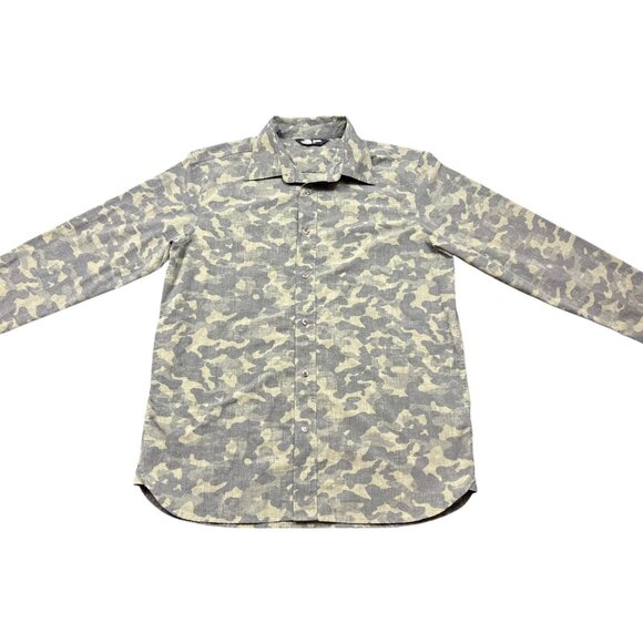 Vintage The North Face Blue Tab Green Camo Button Down Shirt - Picture 1 of 10